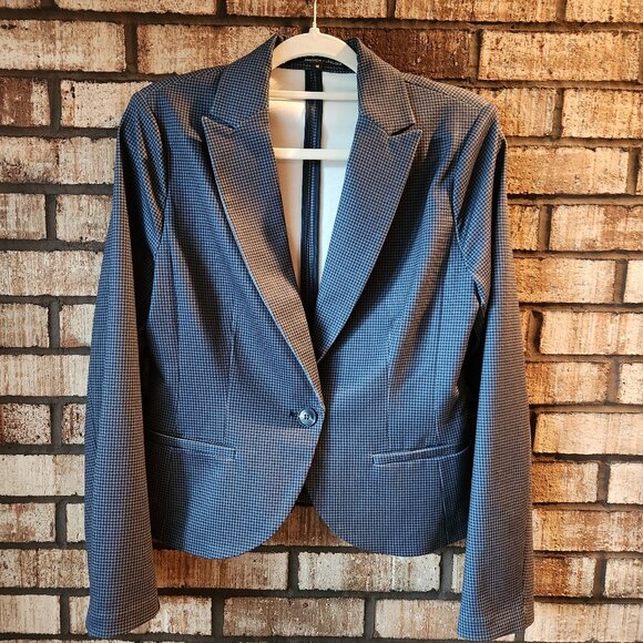 Ladies Amanda & Chelsea Jacket Blue Houndstooth Notched Collar Size M - Picture 1 of 4